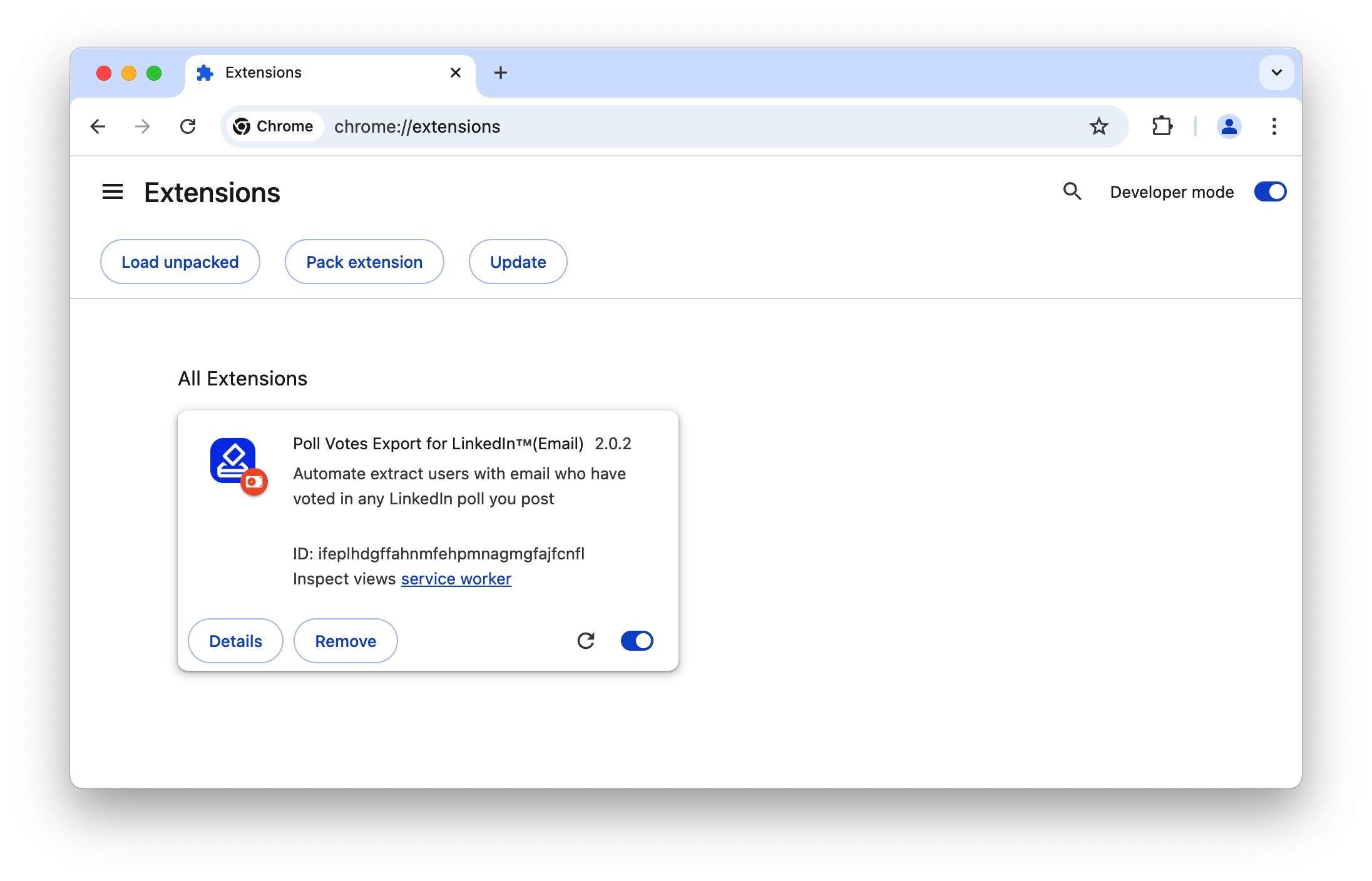 LinkedIn Poll Votes Export chrome extension install done