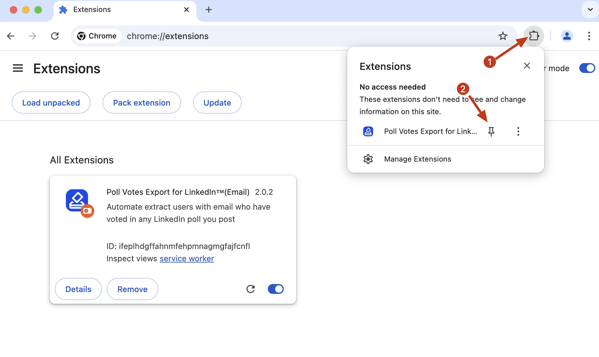 LinkedIn Poll Votes Export chrome extension install pin